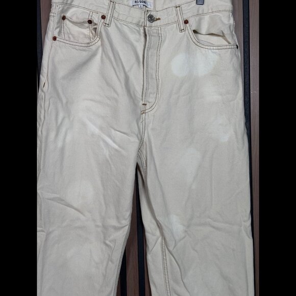 RE/DONE Jeans 29 Womens Ivory White Spot Straight High Rise Poly Denim - Picture 7 of 11